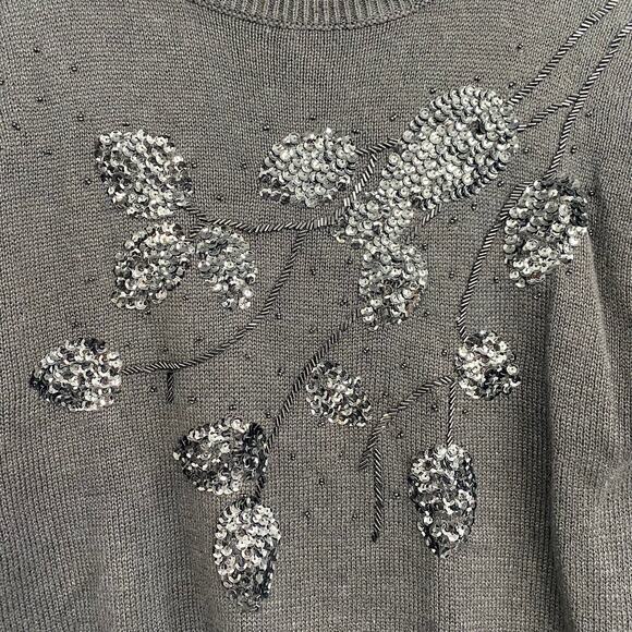 Vintage Jade Sweater Pullover Black Beaded Floral Holiday Womens Size Small - Picture 3 of 5